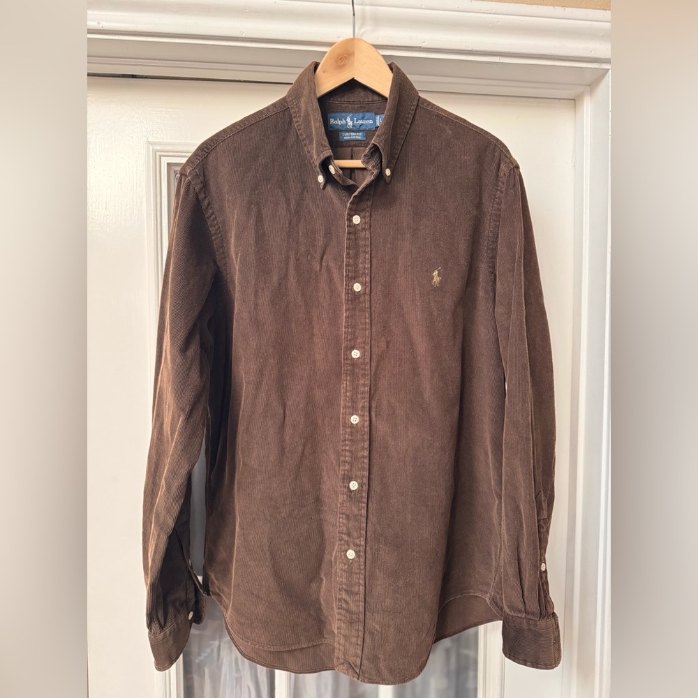 Ralph Lauren Chocolate Brown Corduroy Custom Fit Shirt Men’s L